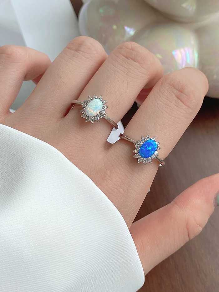 925 Sterling Silver Opal Geometric Luxury Band Ring