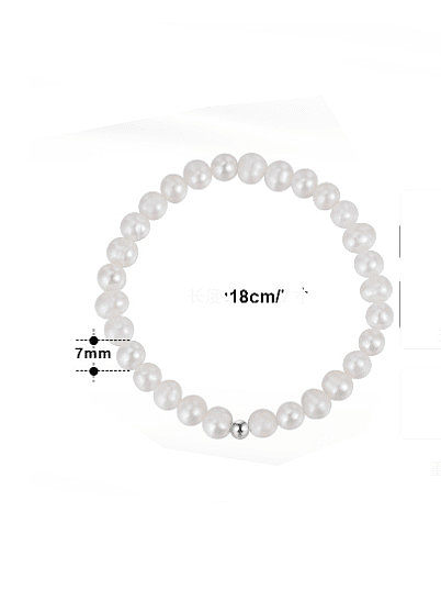 925 Sterling Silver Freshwater Pearl Geometric Minimalist Beaded Bracelet
