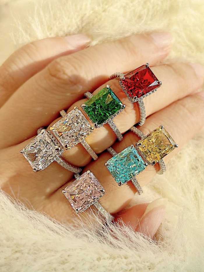 925 Sterling Silver High Carbon Diamond Multi Color Geometric Luxury Band Ring