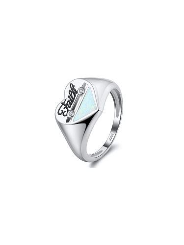 925 Sterling Silver Opal Heart Minimalist Band Ring