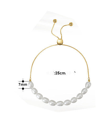925 Sterling Silver Freshwater Pearl Geometric Minimalist Adjustable Bracelet
