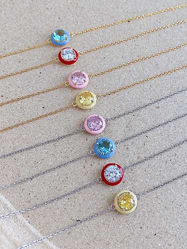 Bracelet à maillons minimaliste géométrique en émail multicolore avec zircon cubique en argent sterling 925 5A