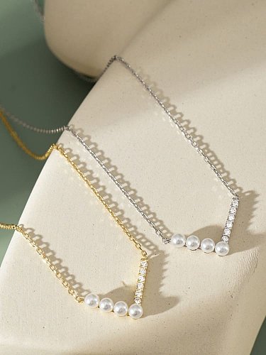 925 Sterling Silver Imitation Pearl Geometric Minimalist Necklace