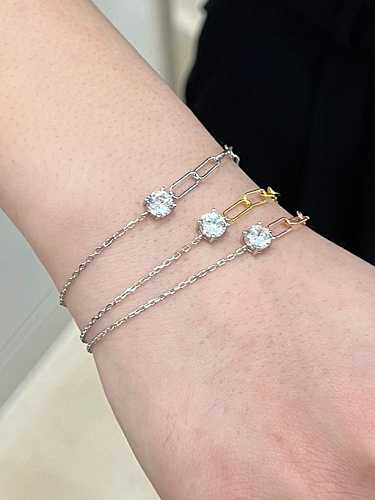 Bracelet à maillons asymétrique minimaliste en argent sterling 925 avec zircone cubique
