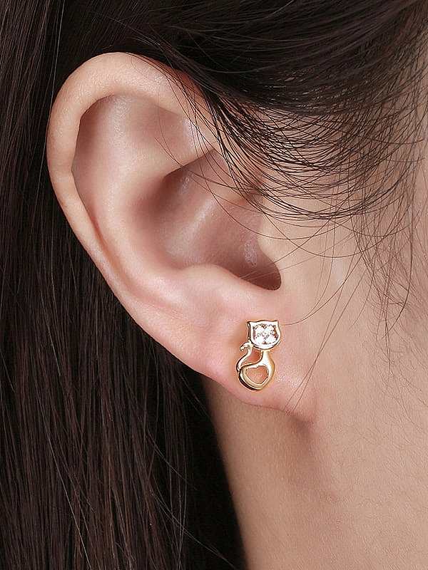 925 Sterling Silver Cubic Zirconia Cat Cute Stud Earring