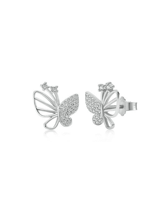 925 Sterling Silver Cubic Zirconia Hollow Butterfly Dainty Stud Earring