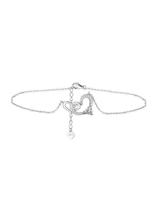 925 Sterling Silver Cubic Zirconia Heart Minimalist Anklet