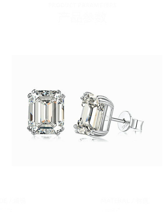 925 Sterling Silver Cubic Zirconia Geometric Luxury Stud Earring