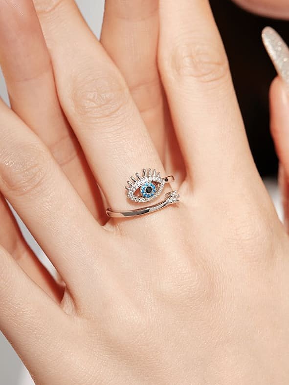 925 Sterling Silver Cubic Zirconia Evil Eye Dainty Band Ring