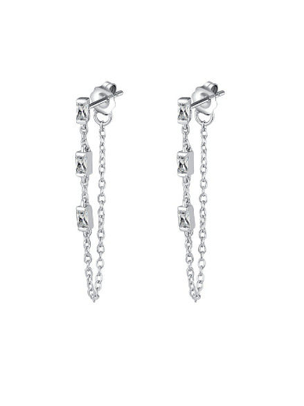 925 Sterling Silver Cubic Zirconia Geometric Minimalist Drop Earring