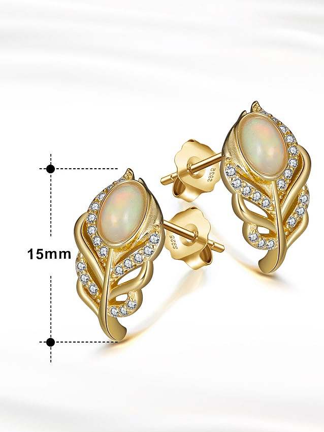 925 Sterling Silver Opal Leaf Vintage Stud Earring