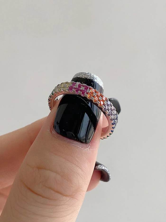 925 Sterling Silver Rhinestone Geometric Minimalist Band Ring
