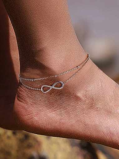 925 Sterling Silver Heart Minimalist Double Layer Chain Anklet