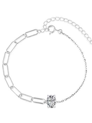 925 Sterling Silver Cubic Zirconia Geometric Minimalist Asymmetrical Chain Link Bracelet