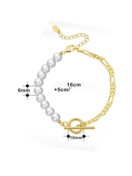 Bracelet perlé minimaliste géométrique en argent sterling 925 avec perle d'eau douce
