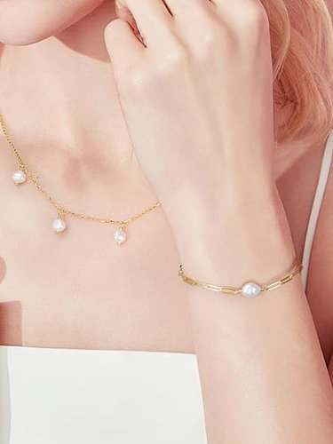 925 Sterling Silver Freshwater Pearl Geometric Minimalist Necklace