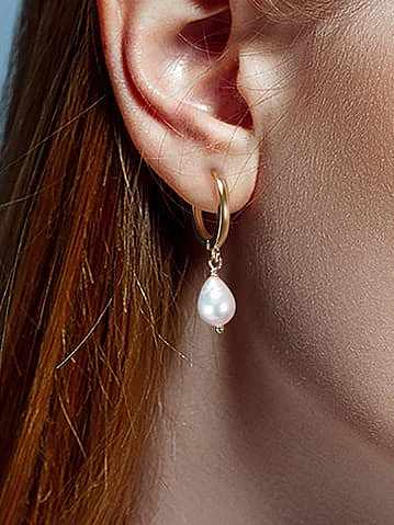 925 Sterling Silver Freshwater Pearl Geometric Minimalist Huggie Earring