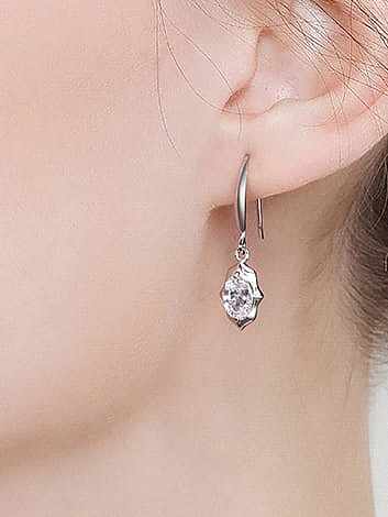 925 Sterling Silver Cubic Zirconia Irregular Minimalist Hook Earring
