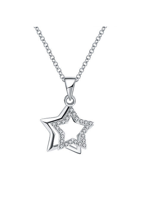 925 Sterling Silver Cubic Zirconia Pentagram Minimalist Necklace
