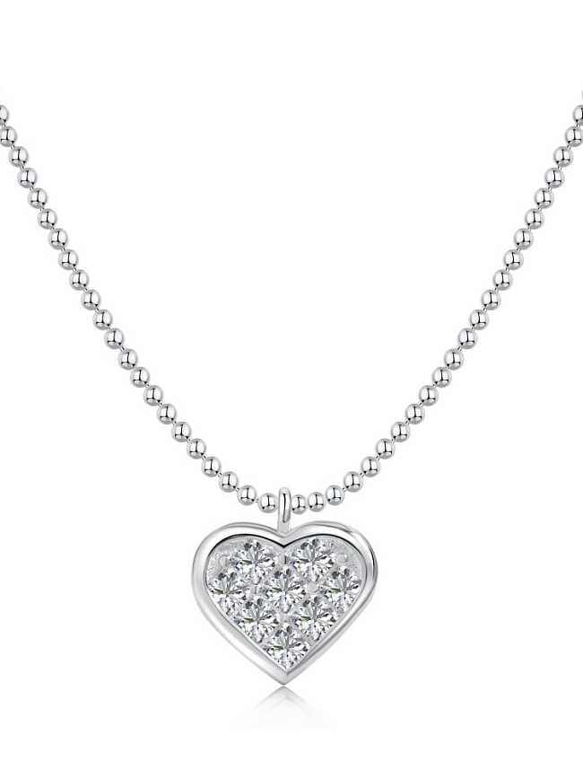 925 Sterling Silver Cubic Zirconia Heart Minimalist Bead Chain Necklace