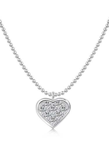 925 Sterling Silver Cubic Zirconia Heart Minimalist Bead Chain Necklace