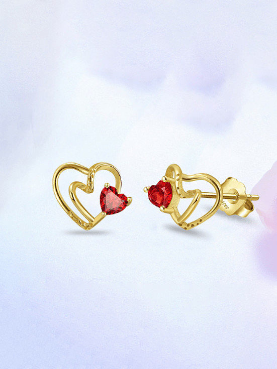 925 Sterling Silver Cubic Zirconia Heart Minimalist Stud Earring