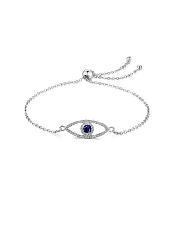 925 Sterling Silver Cubic Zirconia Evil Eye Minimalist Adjustable Bracelet