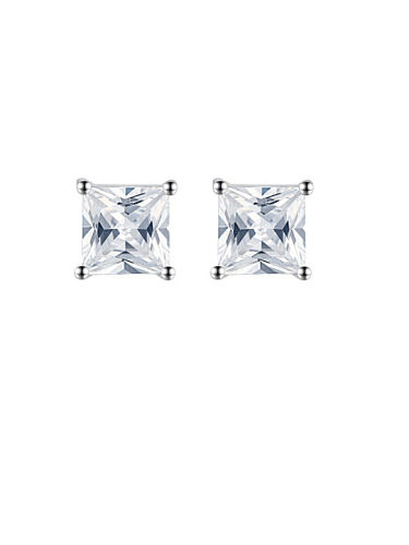 925 Sterling Silver Cubic Zirconia Square Minimalist Stud Earring