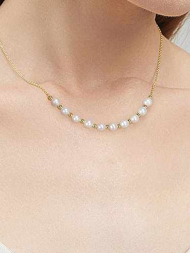 925 Sterling Silver Freshwater Pearl Geometric Hip Hop Necklace