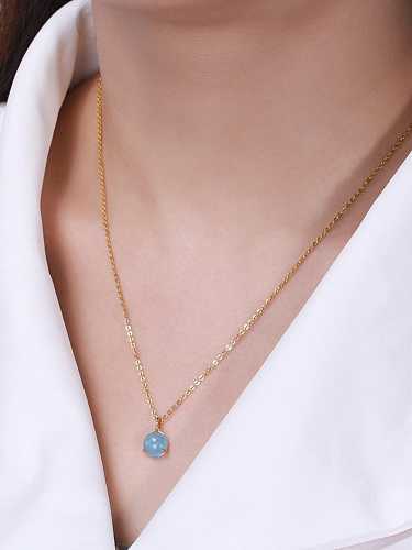 925 Sterling Silver Natural Stone Geometric Minimalist Necklace