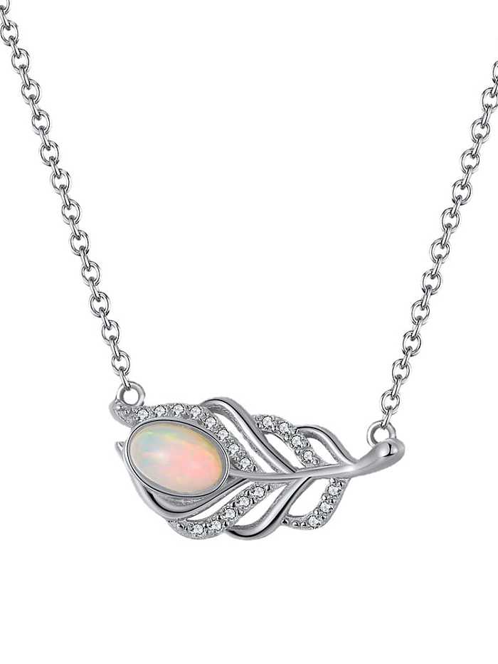 925 Sterling Silver Opal Leaf Vintage Necklace