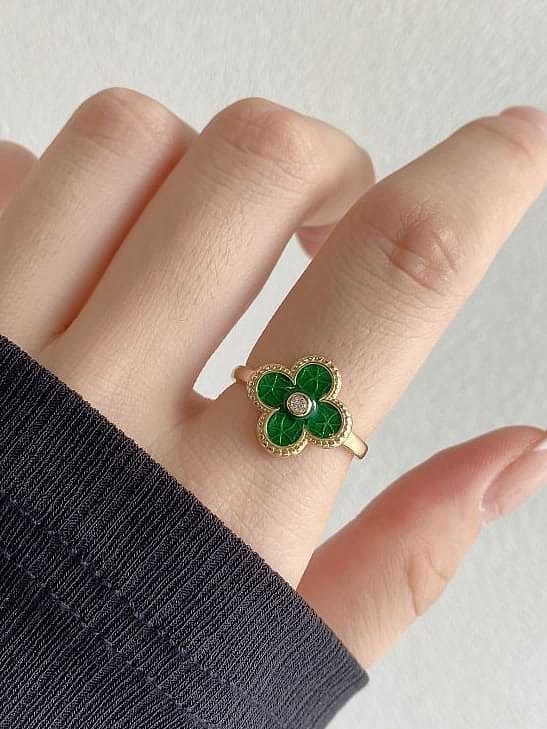 925 Sterling Silver Enamel Clover Dainty Band Ring