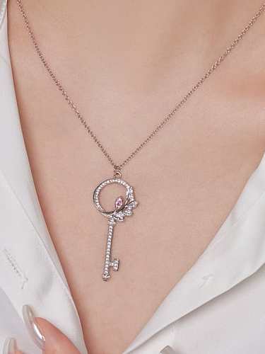 925 Sterling Silver Cubic Zirconia Key Minimalist Necklace
