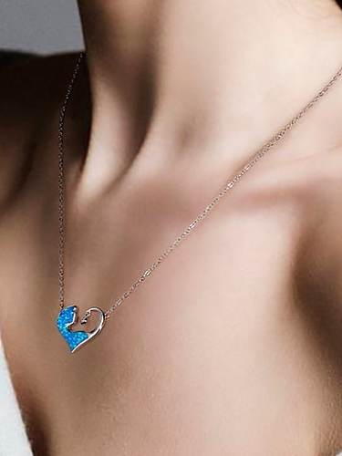 925 Sterling Silver Opal Heart Minimalist Necklace