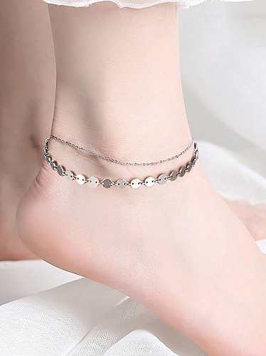 925 Sterling Silver Minimalist Double Layer Round Anklet
