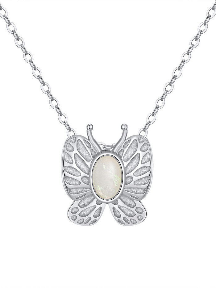 925 Sterling Silver Cats Eye Butterfly Vintage Necklace