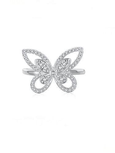 Anel de luxo borboleta prata esterlina 925 zircônia cúbica