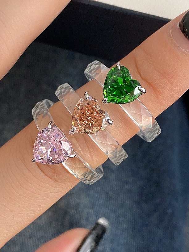 925 Sterling Silver 8A Cubic Zirconia Multi Color Heart Minimalist Band Ring