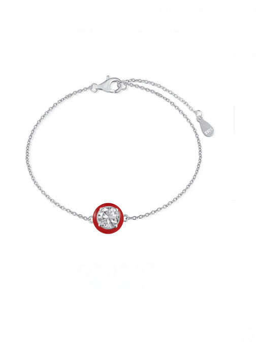 Geometrisches, minimalistisches Gliederarmband aus 925er-Sterlingsilber mit mehrfarbigem Emaille und 5A-Zirkonia