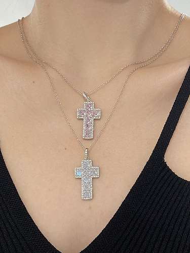 925 Sterling Silver Cubic Zirconia Cross Luxury Necklace