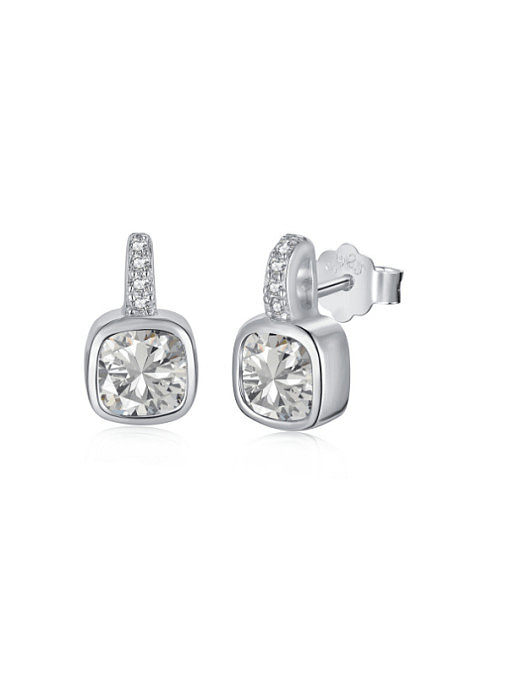 925 Sterling Silver Cubic Zirconia Square Luxury Stud Earring