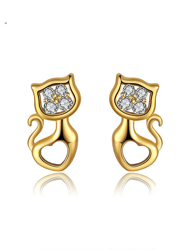 925 Sterling Silver Cubic Zirconia Cat Cute Stud Earring