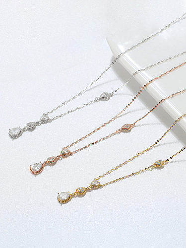 925 Sterling Silver Cubic Zirconia Water Drop Minimalist Necklace