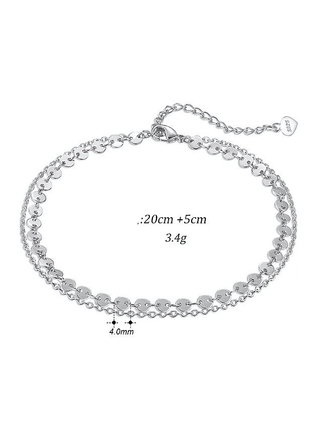 Bracelet de cheville rond minimaliste à double couche en argent sterling 925