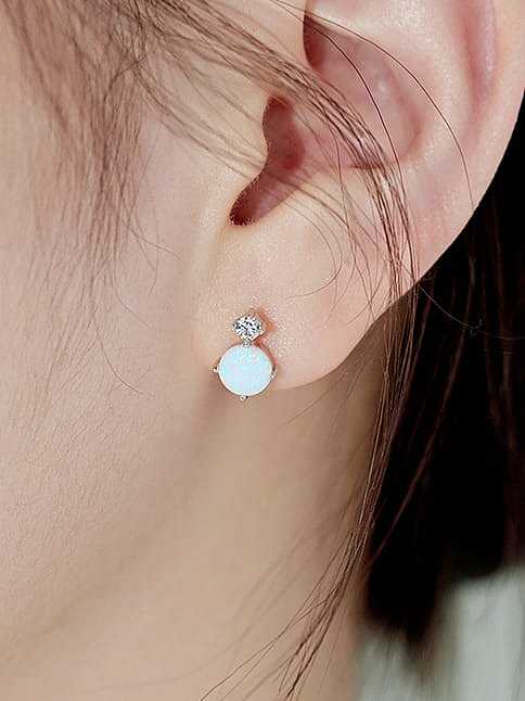 Boucles d'oreilles en argent sterling 925 opale géométrique Dainty