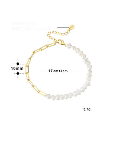 Bracelet à maillons minimalistes géométriques en argent sterling 925 avec perle d'eau douce