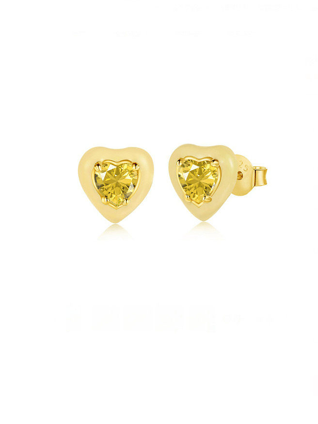 925 Sterling Silver Cubic Zirconia Enamel Heart Cute Stud Earring