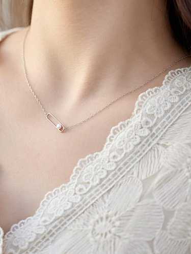 925 Sterling Silver Imitation Pearl Geometric Minimalist Necklace