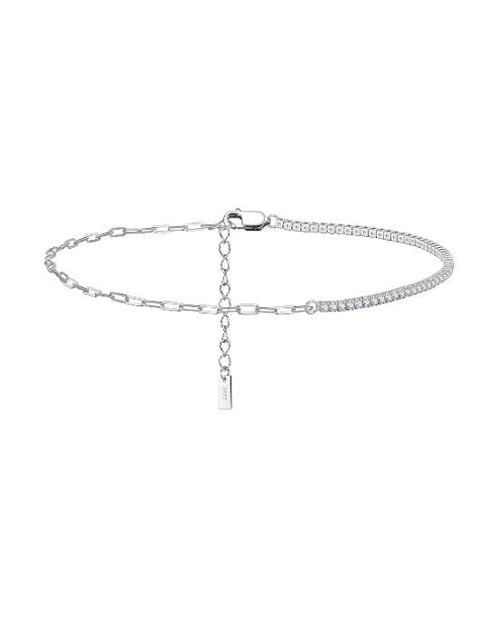 925 Sterling Silver Cubic Zirconia Minimalist Asymmetrical Chain Anklet