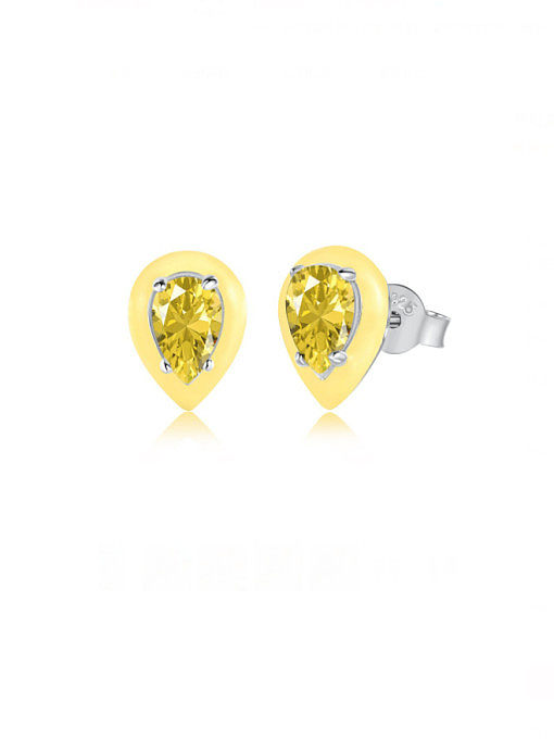 925 Sterling Silver Cubic Zirconia Enamel Heart Minimalist Stud Earring